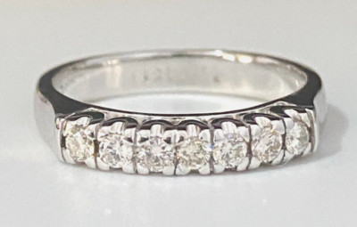 18K White Gold & 0.30CT Diamond Eternity Band Ring Size O  -   7