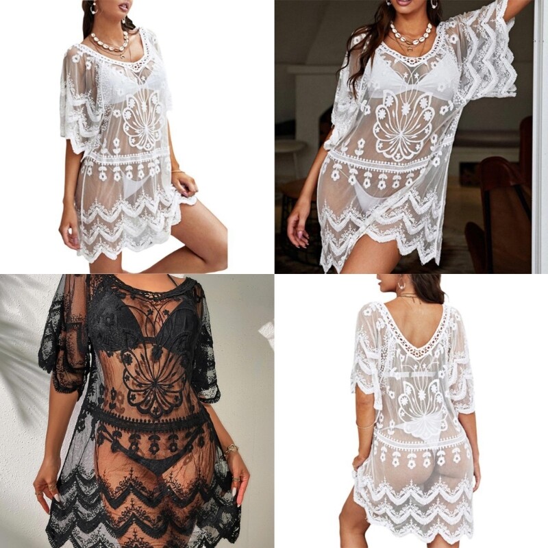 Women Vneck Bikinis Cover Up BeachDress Flowy Swimsuit Cover Up