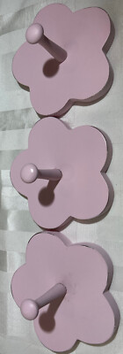 Wood Flower Wall Decor Pale Pink Pegs Coat Hooks Girls Room - Main Image