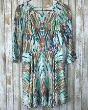 Anthropologie ADDISON Fit Flare Multi Color Water Color Spring Summer Dress M