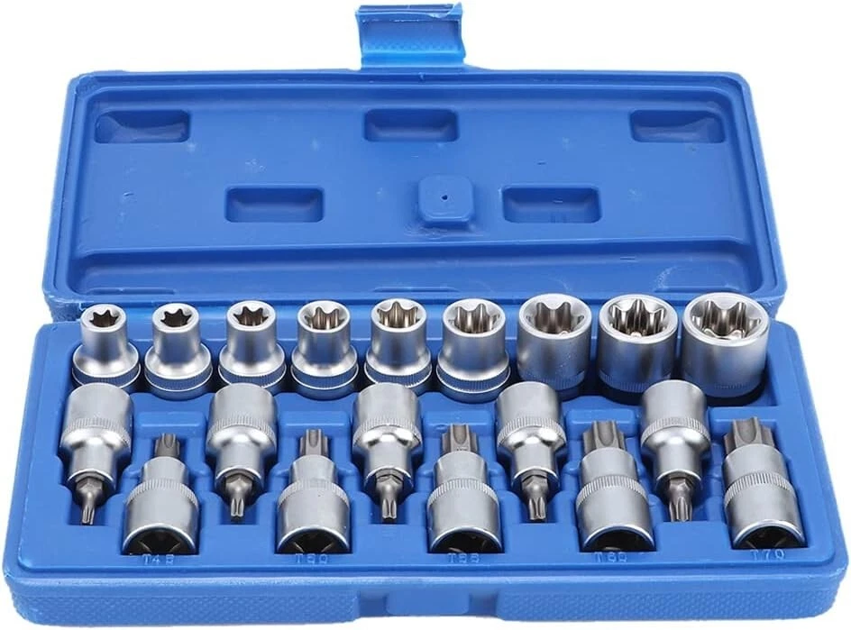 19 BUSSOLE TORX ATTACCO 1/2" MASCHIO da T20 a T70 FEMMINA E10 a E24 ACCIAIO CR-V - Immagine 4 di 4