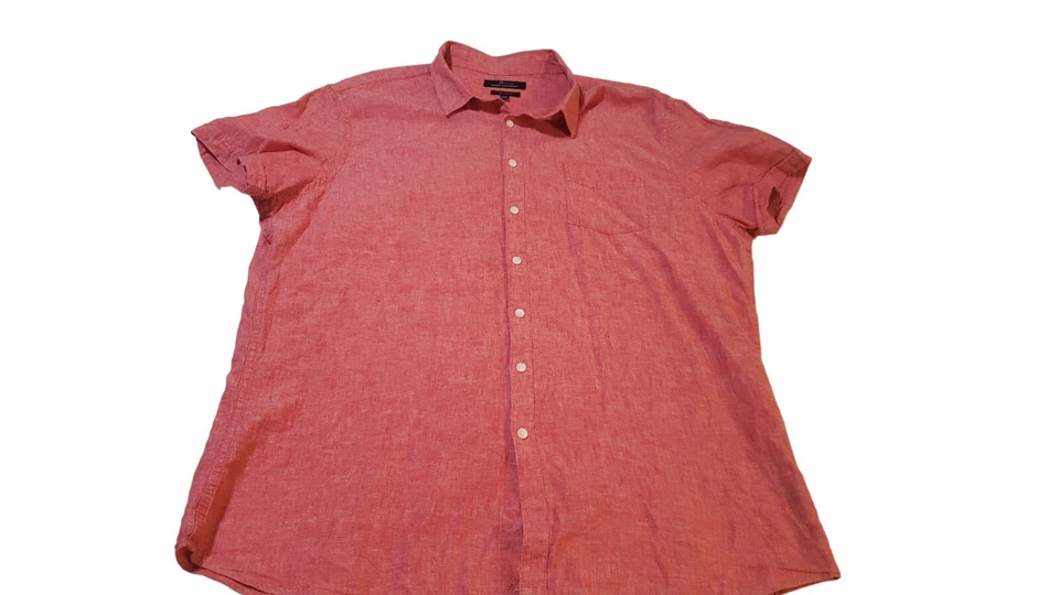 Marc Anthony Mens Slim-Fit Linen Blend Button Shirt Red Short Sleeve Size XXL - Image 4 of 4