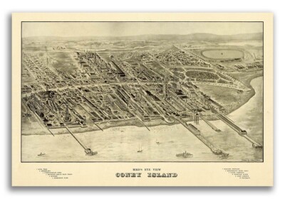 1906 Coney Island New York Vintage Old Panoramic NY City Map - 24x36