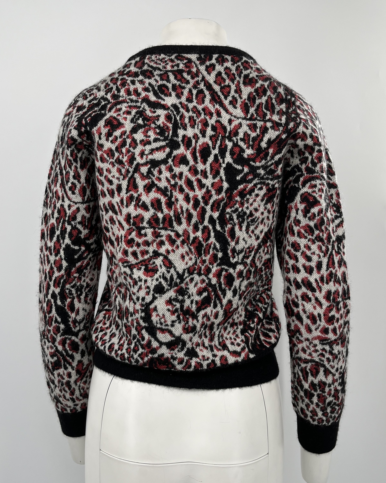 Maglione Vite Stampato Saint Laurent 2016 Mohair Stampa Leopardata Rosso Taglia M
