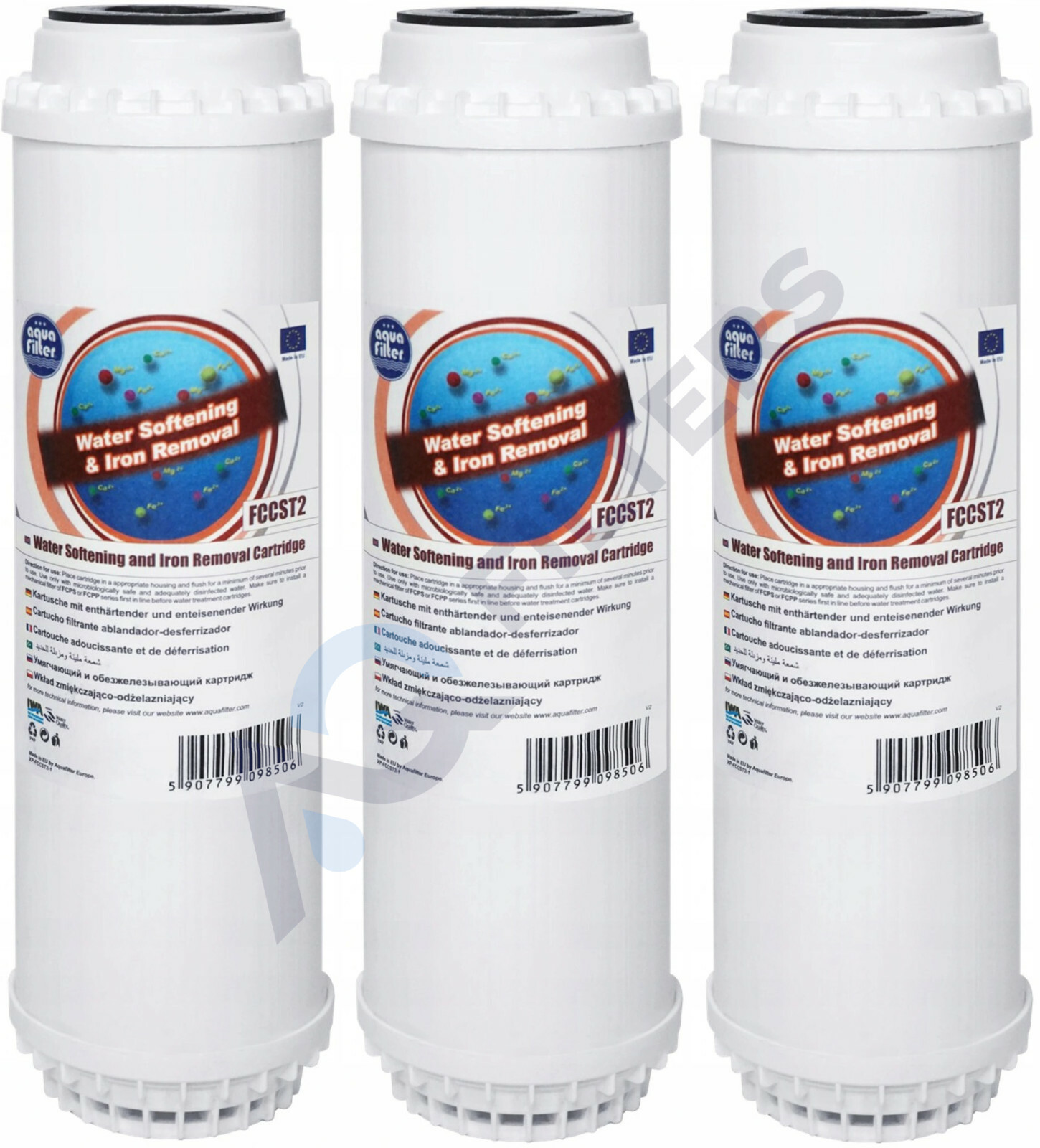 3 x 10"" Aquafilter FCCST2 Water Softening & Iron Removal Cartridge Filter