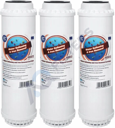 3 x 10" Aquafilter FCCST2 Water Softening & Iron Removal Cartridge Filter