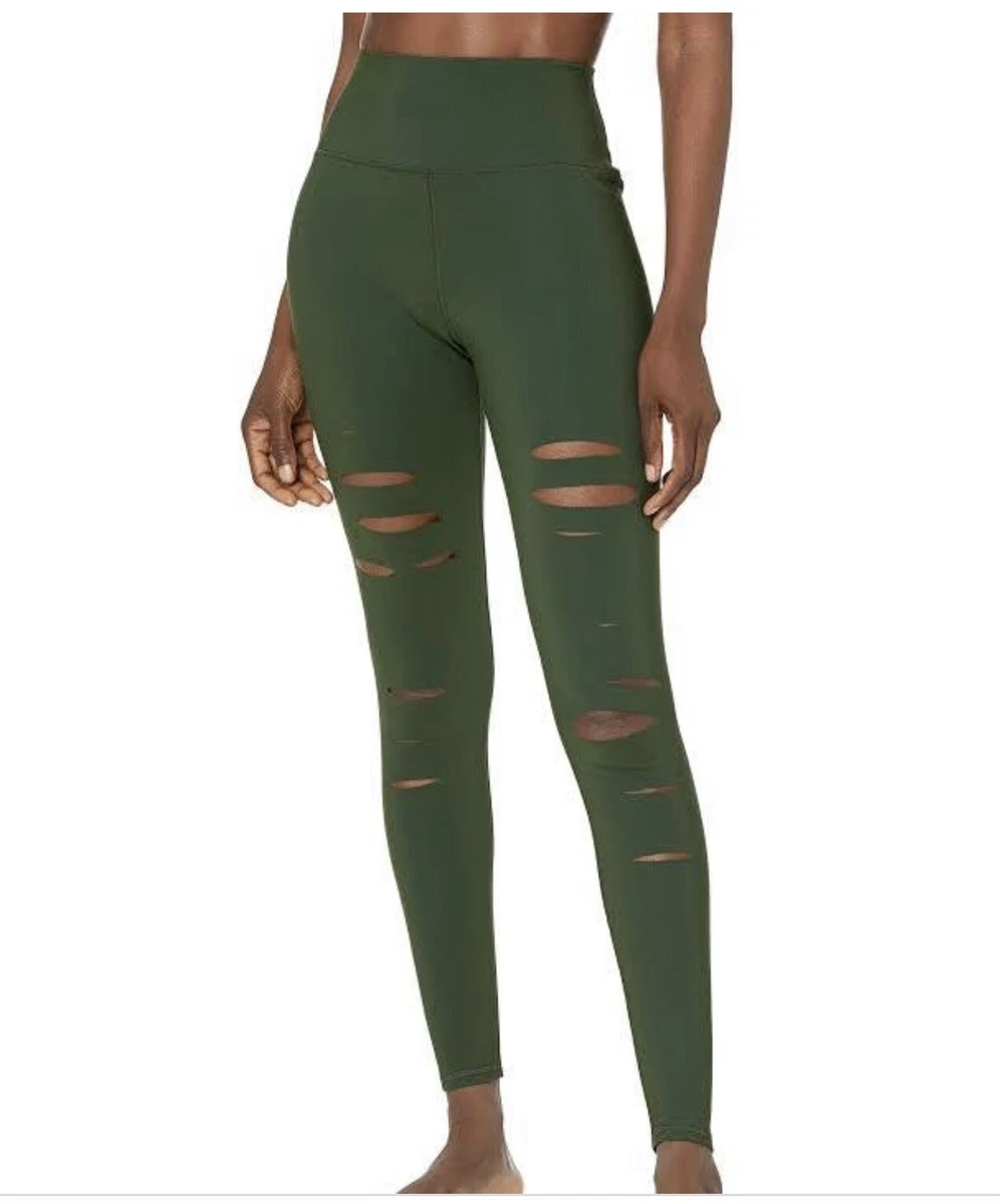 ALO Yoga Leggings Ripped Slashed Warrior High Waist Full Length Green Size M