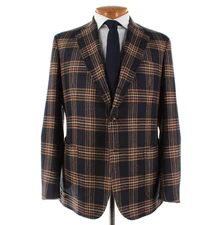Stile Latino NWT Cashmere Sport Coat Size 54R (44R US) Blue w Brown & Tan Plaid