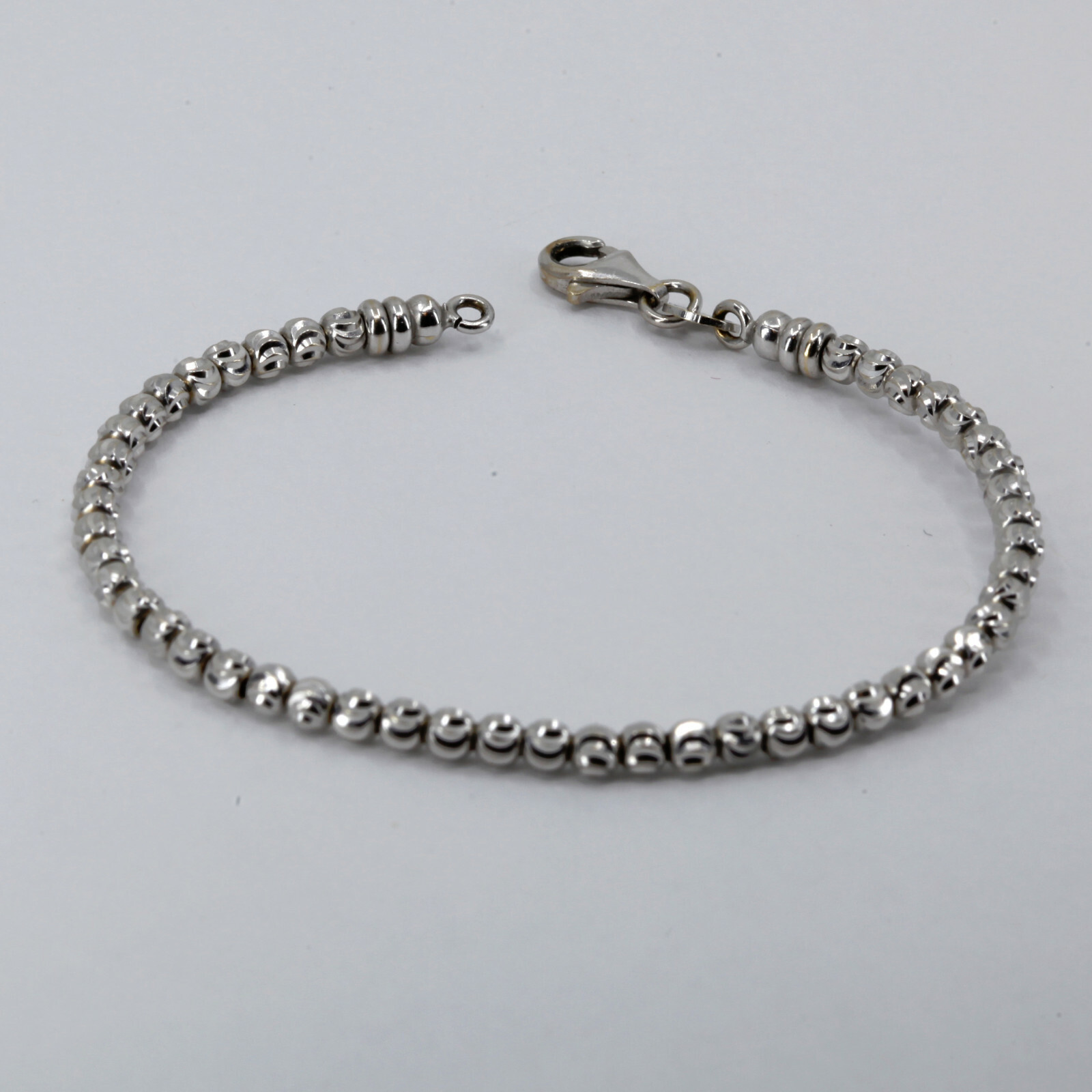 18K Solid White Gold Beads Soft Bangle Bracelet 5… - image 3