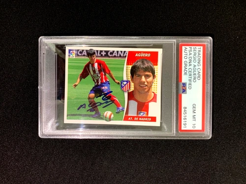 Sergio Aguero auto Rookie Sticker 2006 Liga Cromos Atletico Madrid PSA 10