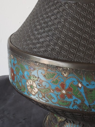 Vintage Japan Bronze Champleve Cloisonne Enamel 13.5" Tall Vase - Picture 15 of 18