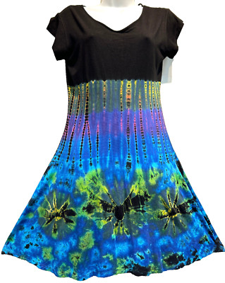 Nwt SACRED THREADS boho hippie tie dyed knit viscose cutout back DRESS TUNIC S