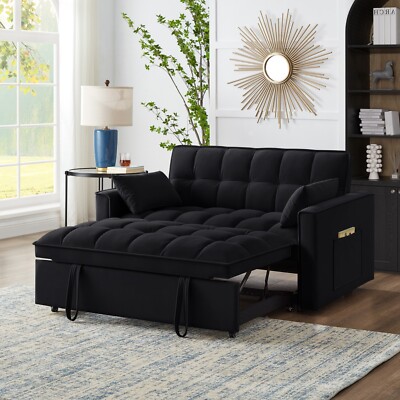 Modern Convertible Comfy Velvet Sleeper Sofa 4-in-1 Pull Out Bed Folding Sofa