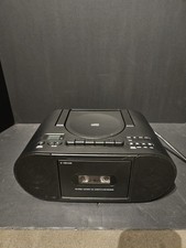 Onn Portable Boombox CD & Cassette AM/FM 3.5mm AUX Black - Tested Works!