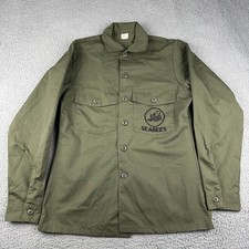 Vintage Us Navy Seabees OG-507 Button Up Shirt Size 15.5x33 Long Sleeve 80s