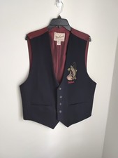 Woolrich Vintage XLarge Wool 5 Button Vest Navy Blue Embroidered Fish
