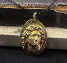 Pendentif en bronze Alexandre le Grand, collier grec ancien, médaillon courage