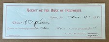 1884 Agency of The Bank of California Virginia City Nevada NV Overdraft Keating