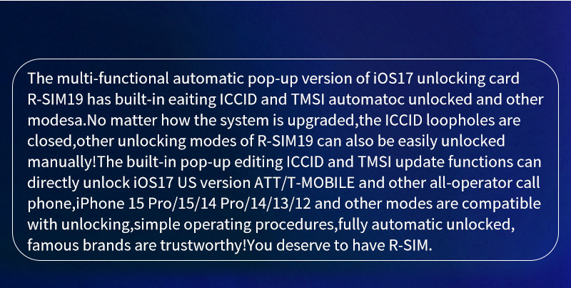 R-SIM19 QPE Stable Nano Unlock SIM Card For iPhone 15 14 13 12 Pro Max 11 IOS17