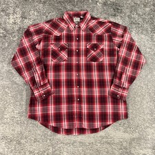 Ely Cattleman Western Shirt Mens XL Red Plaid Pearl Snap Metallic Thread Cowboy
