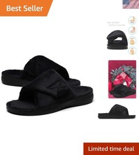 Women's Adjustable Arch Support Slippers - Orthopedic Fuzzy Slides in Black