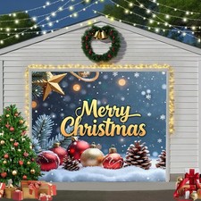 Christmas Garage Door Cover, Large Christmas Banner Backdrop Decorations Hangi