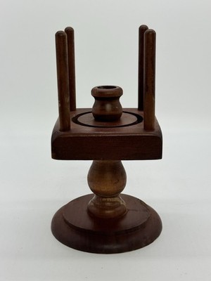 Vintage Wooden Hurricane Candle Holder Pedestal Base Colonial  Missing Globe
