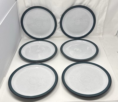 Denby Greenwich Dinner Plates (6) Green and White 10.5 England Discontinued