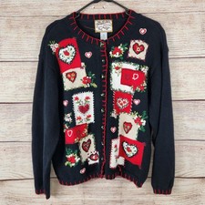Heirloom Collectibles XL Vintage Heart Patchwork Cardigan Sweater Mothers Day