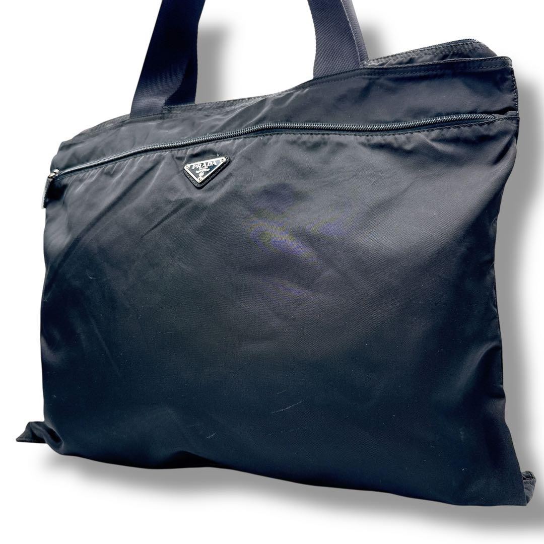 Prada Vintage Nylon Tote Bag with Triangle Logo Large Capacity