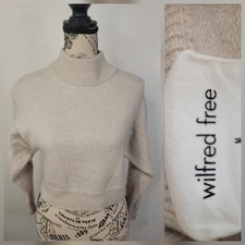 Aritzia Wilfred Free Sweater SZ M 100 Merino Wool Mock Neck Boxy Fit Cropped