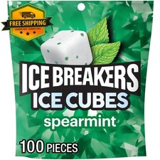 Ice Breakers Ice Cubes Spearmint Sugar-Free Chewing Gum 8.11oz Pouch, 100 Pieces