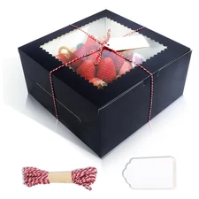 Cake Boxes with Window Black 10x10x5 Inch Bakery Pastry Cookie Carrier 20 PCS