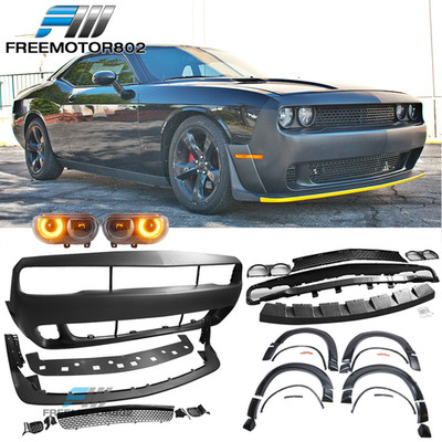 Fits 08-14 Challenger Front Bumper Cover w/ Demon Lip & Fender Flare & Headlight
