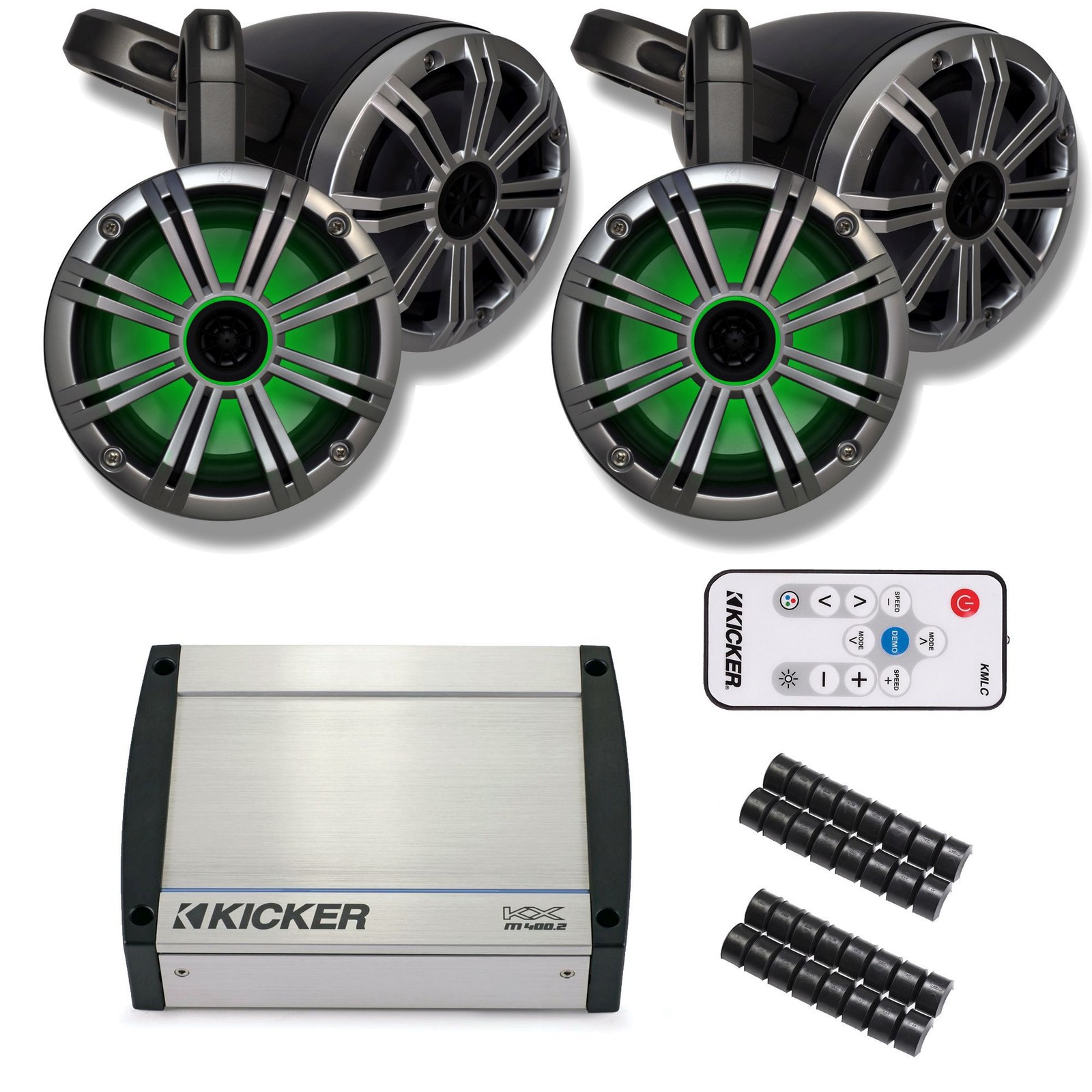 Kicker UTV Bundle 40KXM4002 Amp and 4 Silver Kicker KM LED 6