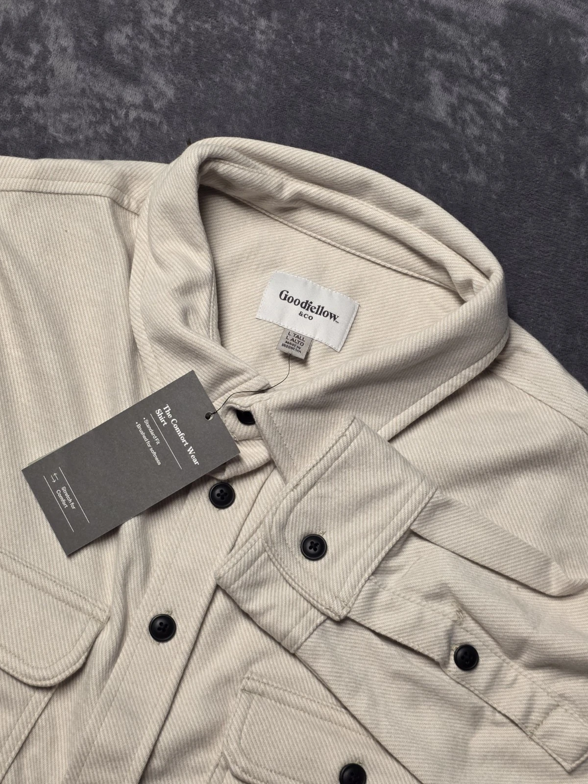 NWT Goodfellow & Co Mens L Tall Comfort Wear Shirt Jacket Shacket Cream Beige image 1