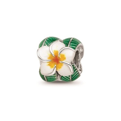 Reflection Beads Sterling Silver 2-Sided Enameled Flower & Leaves Bead