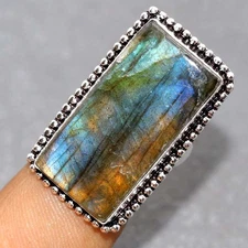 Fiery Labradorite 925 Silver Plated Ring US 7 Minimalist Design JW