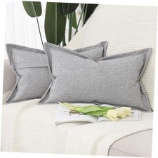 Set of 2 Linen Throw Pillow Covers with Broad 20" x 12" Pack of 2 Light Grey
