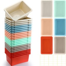 Thyle 24 Pieces Plastic Cubby Bins with Labels Classroom Book Bins Stackable ...