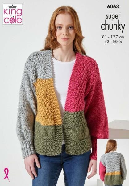 King Cole Super Chunky Knitting Pattern Ladies Cardigan & Sweater (6063) - Image 2