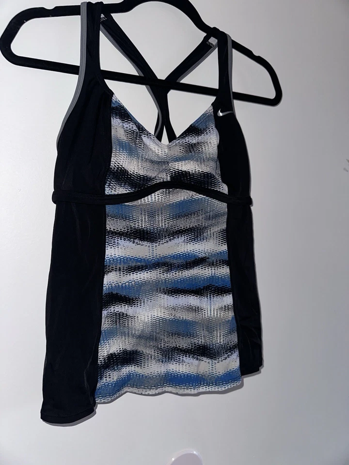 Nike Tankini Swim Top Plus M Black/Blue Gleam Snakeskin Racerback - Image 2 of 4