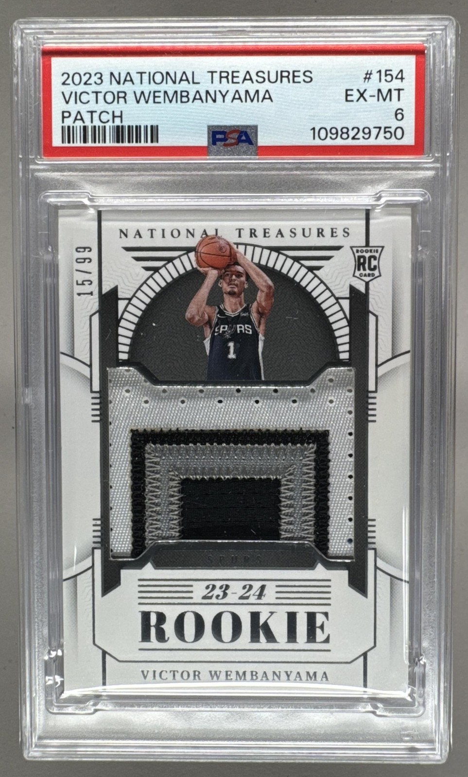Victor Wembanyama 2023 National Treasures #154 RC Rookie Patch 15/99 PSA 6