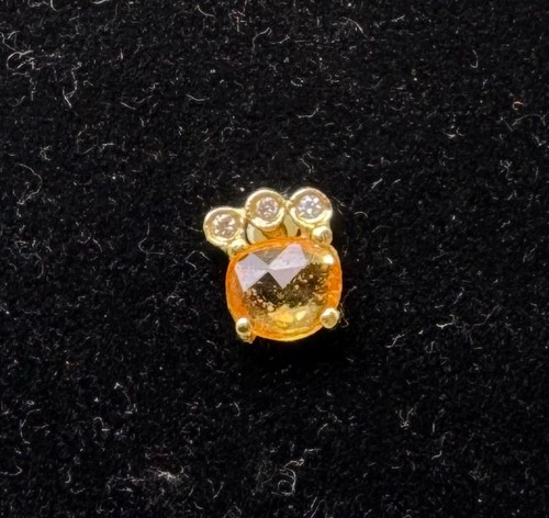 Jacquie Aiche 14k Yellow Gold Orange Citrine and 3 Diamond Stud Single Earring - Picture 2 of 3