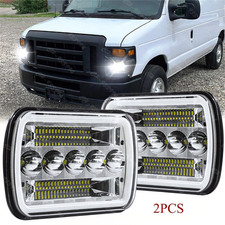 For Ford E-150 E-250 E-350 Econoline 2pc 5x7 7x6 Led High Low Headlights Drl