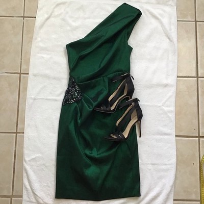 XSCAPE by Joanna Chen Women Elegant Dark Emerald Green One Shoulder Dress  Sz 10 | eBay