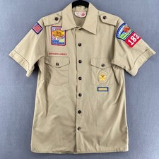Vintage 90s Boy Scouts of America Offiical Mens Shirt with Patches Small Tan
