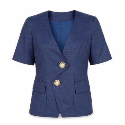 Idée Mode Damen klassische Bluse Größe 8 Blau Einfarbig V-Ausschnitt Kurzarm Business