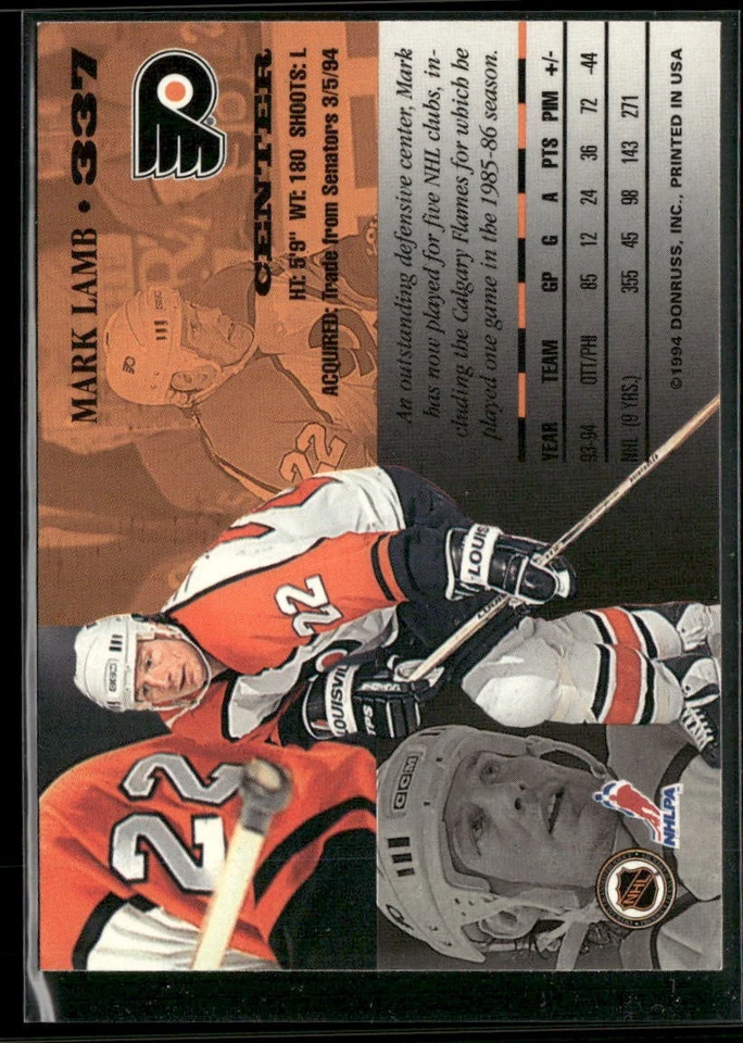 1994-95 Leaf #337 Mark Lamb - Image 2 of 2