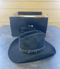 Stetson Men's 4X Beaver Black Cowboy Hat w/VTG JBS hatpin  Box Size 7 1/8